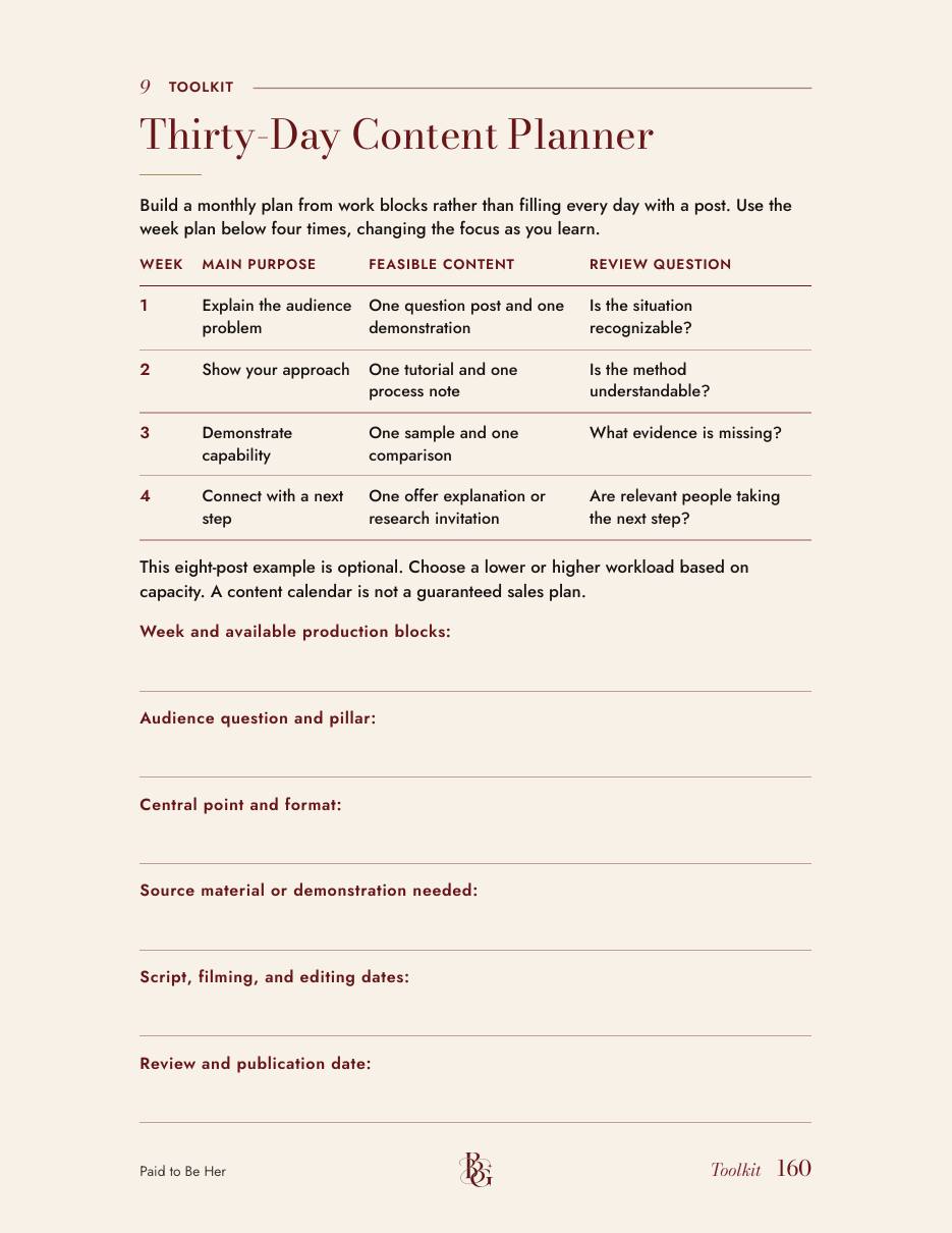 Page from Paid to Be Her, content planner